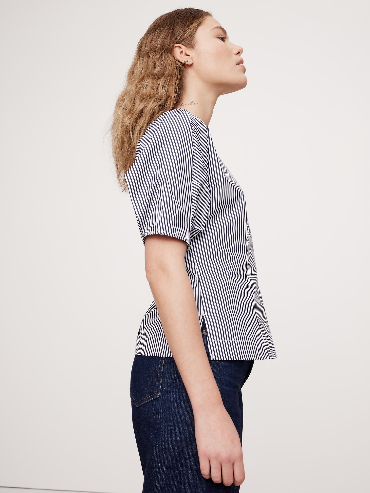 Cotton Poplin Puff-Sleeve Top