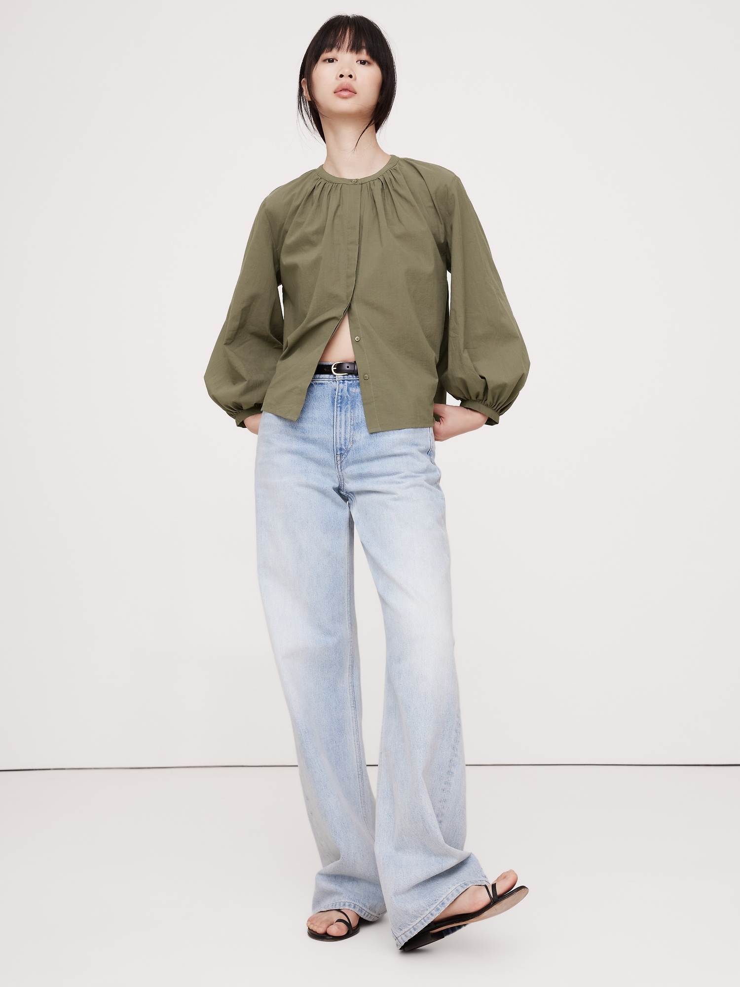 Cotton Voile Shirred Blouse
