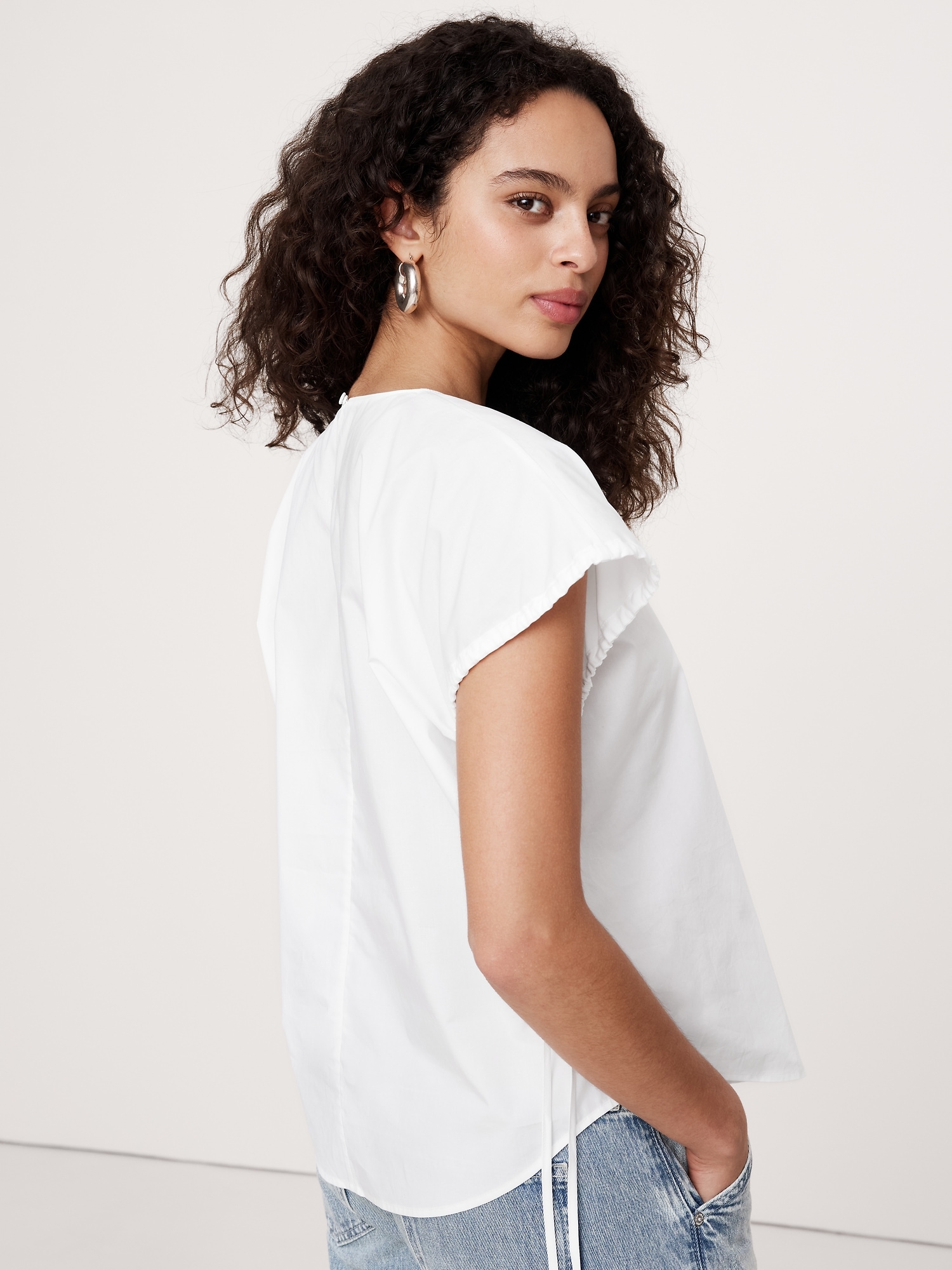 Oversized Cotton Poplin Cinch Top