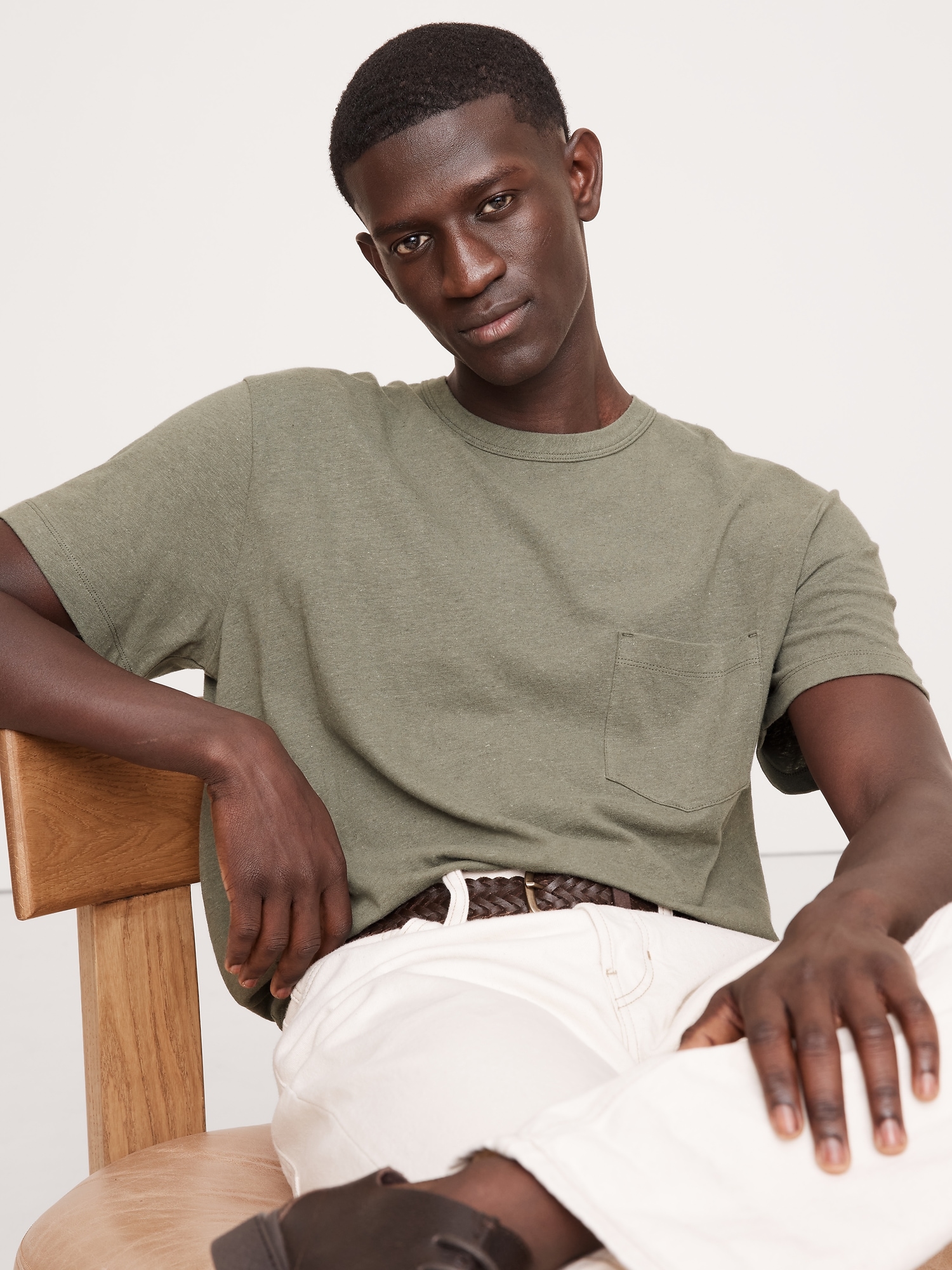 Boxy Linen-Cotton T-Shirt - Green