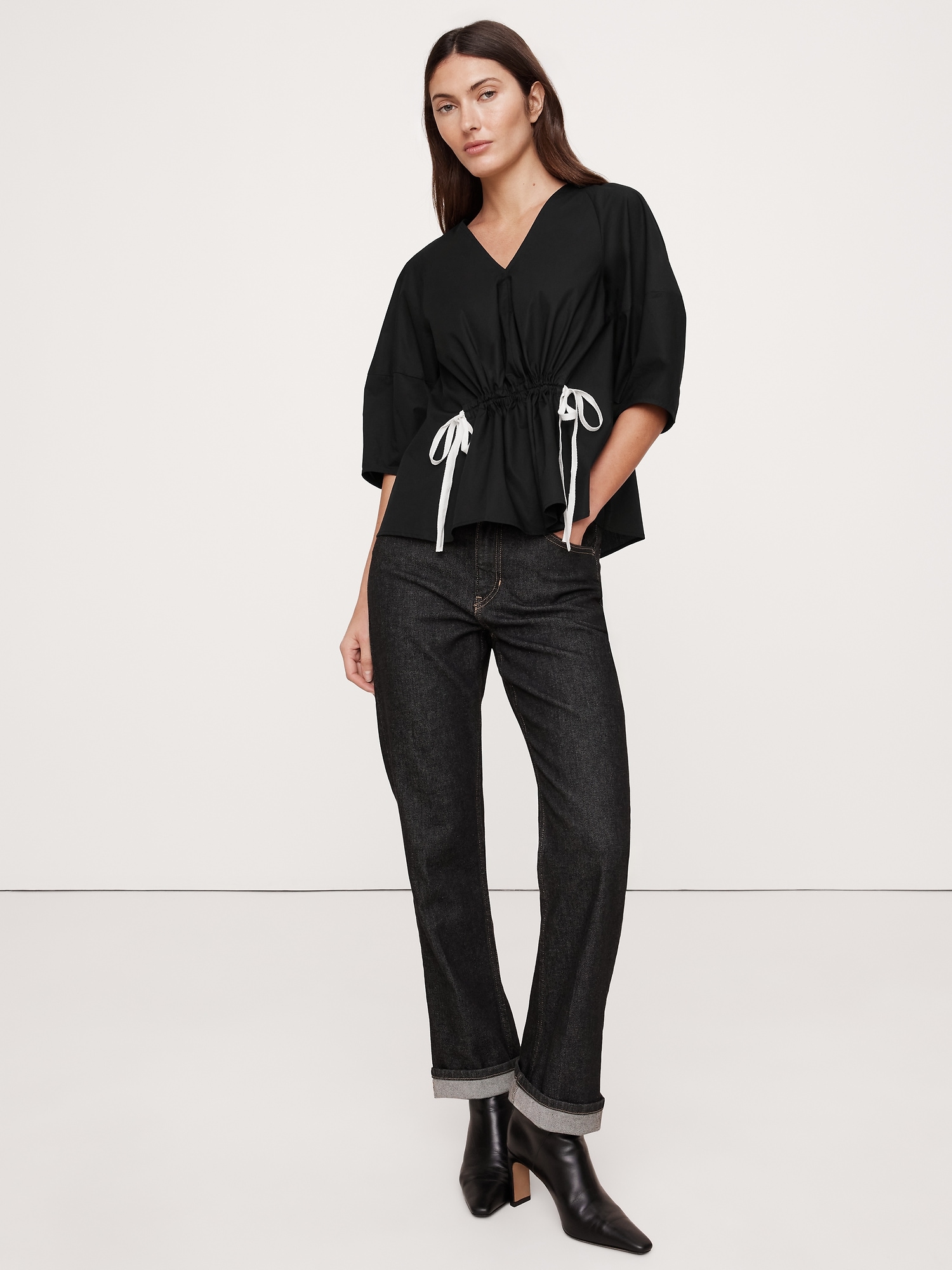 Cotton Poplin Cinch-Waist Top