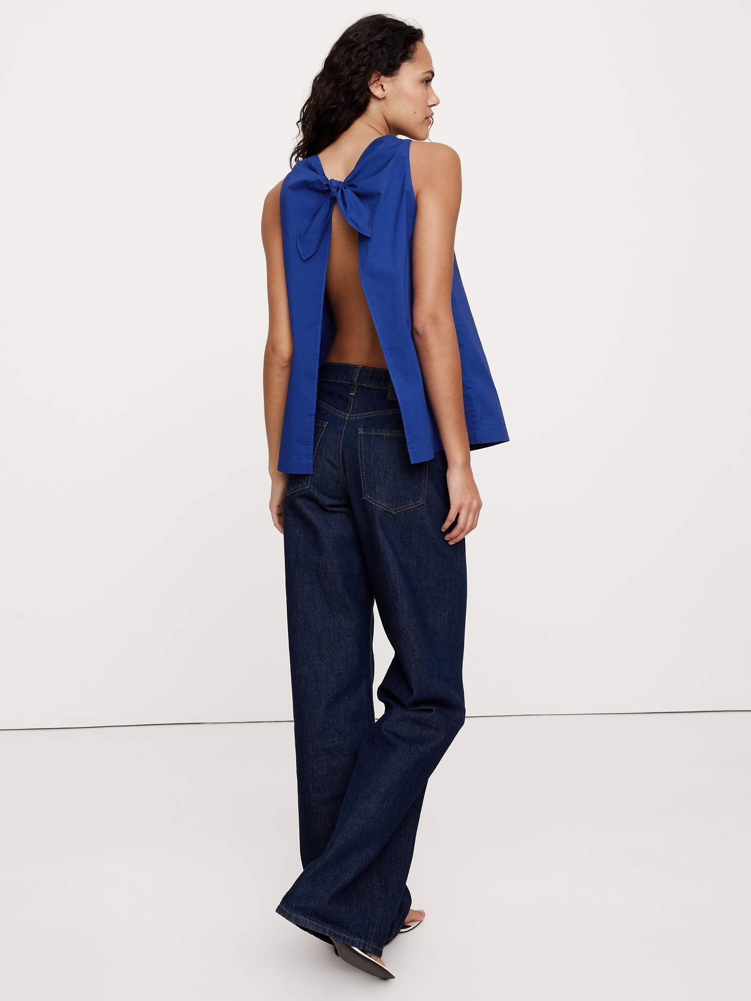 Cotton Poplin Cowl-Neck Open-Back Top