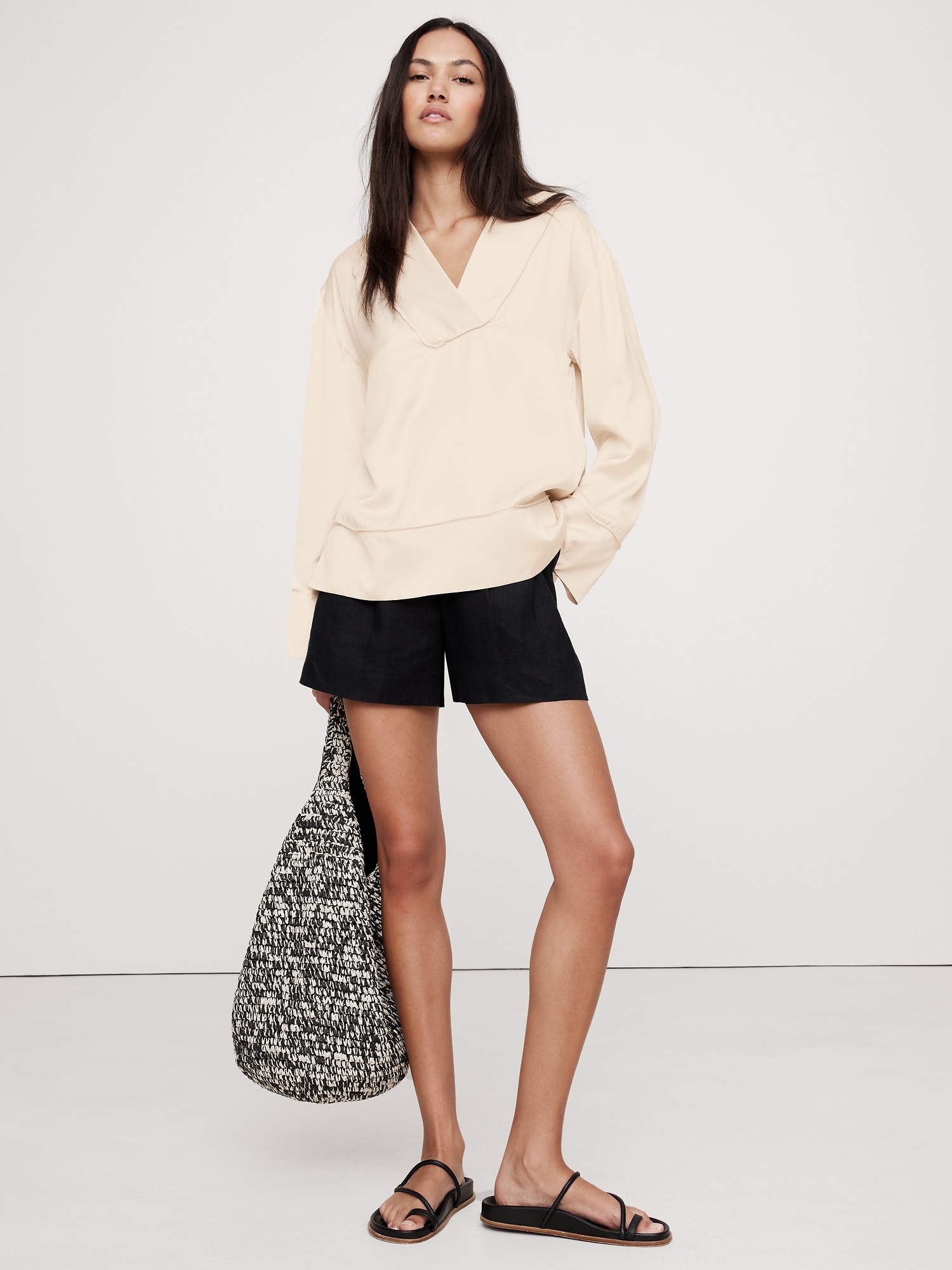 Relaxed Satin V-Neck Top