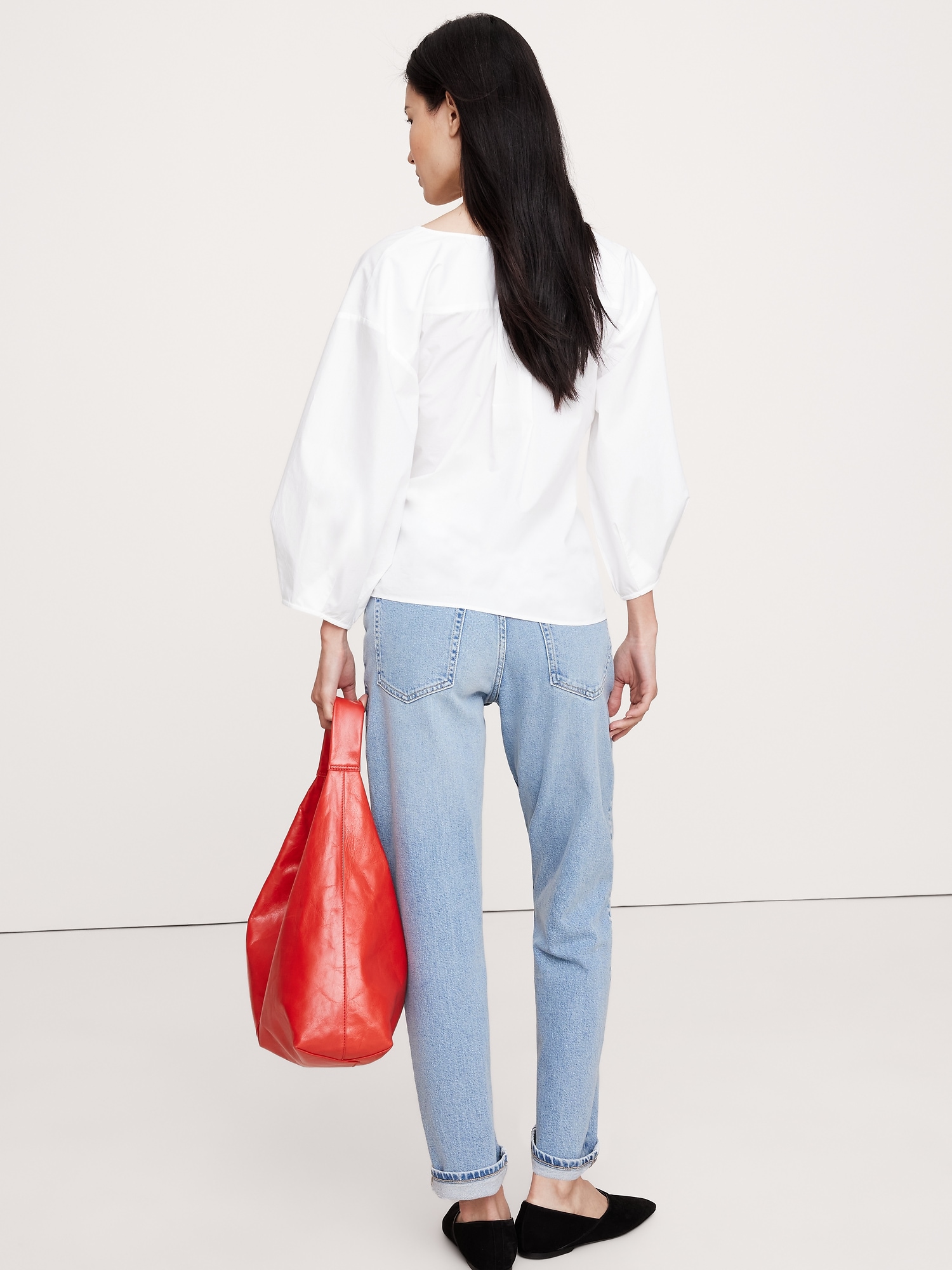 Reversible Cotton Poplin Cowl-Neck Tie-Waist Top
