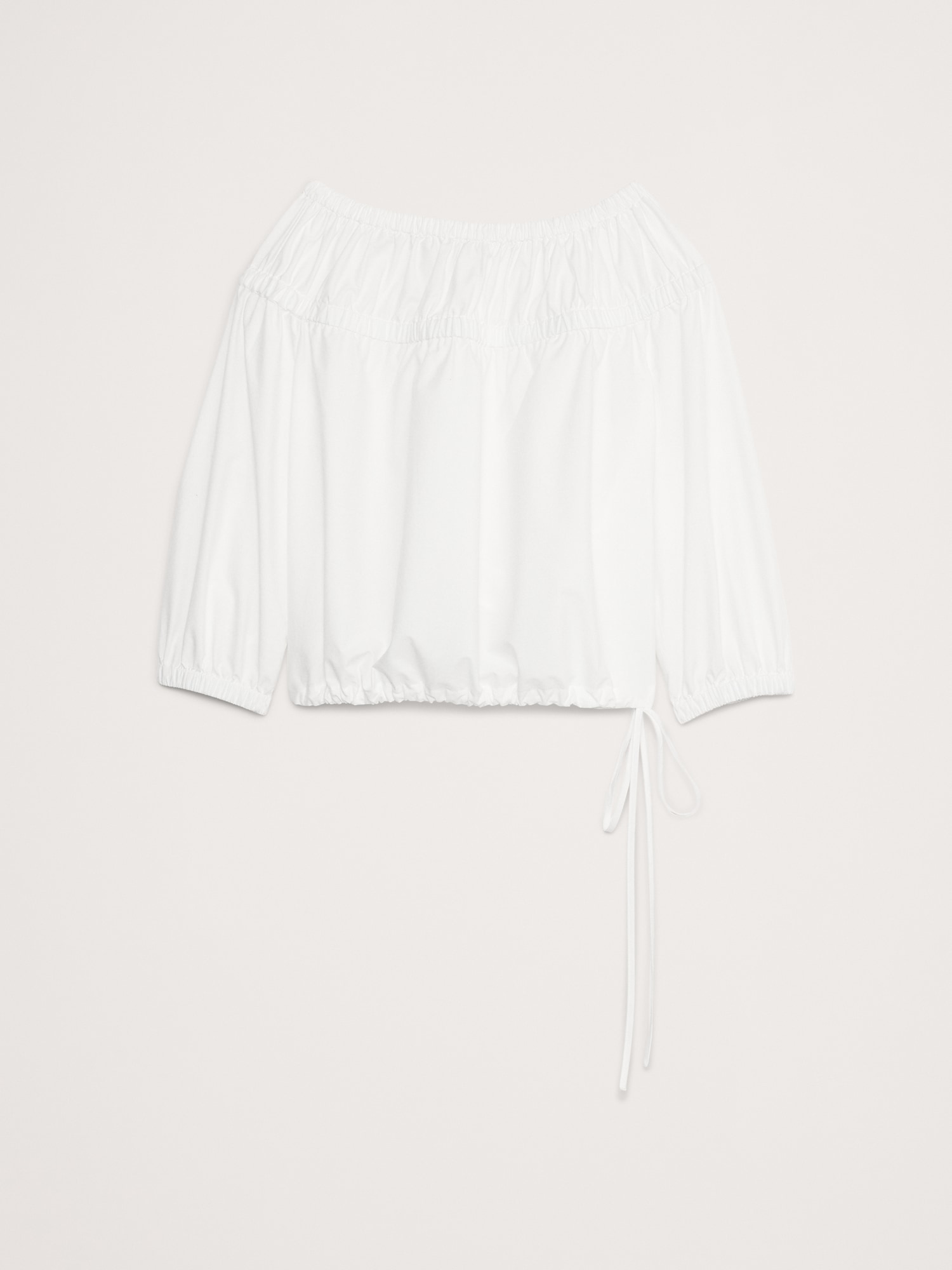 Cotton Poplin Ruched Bubble-Hem Top