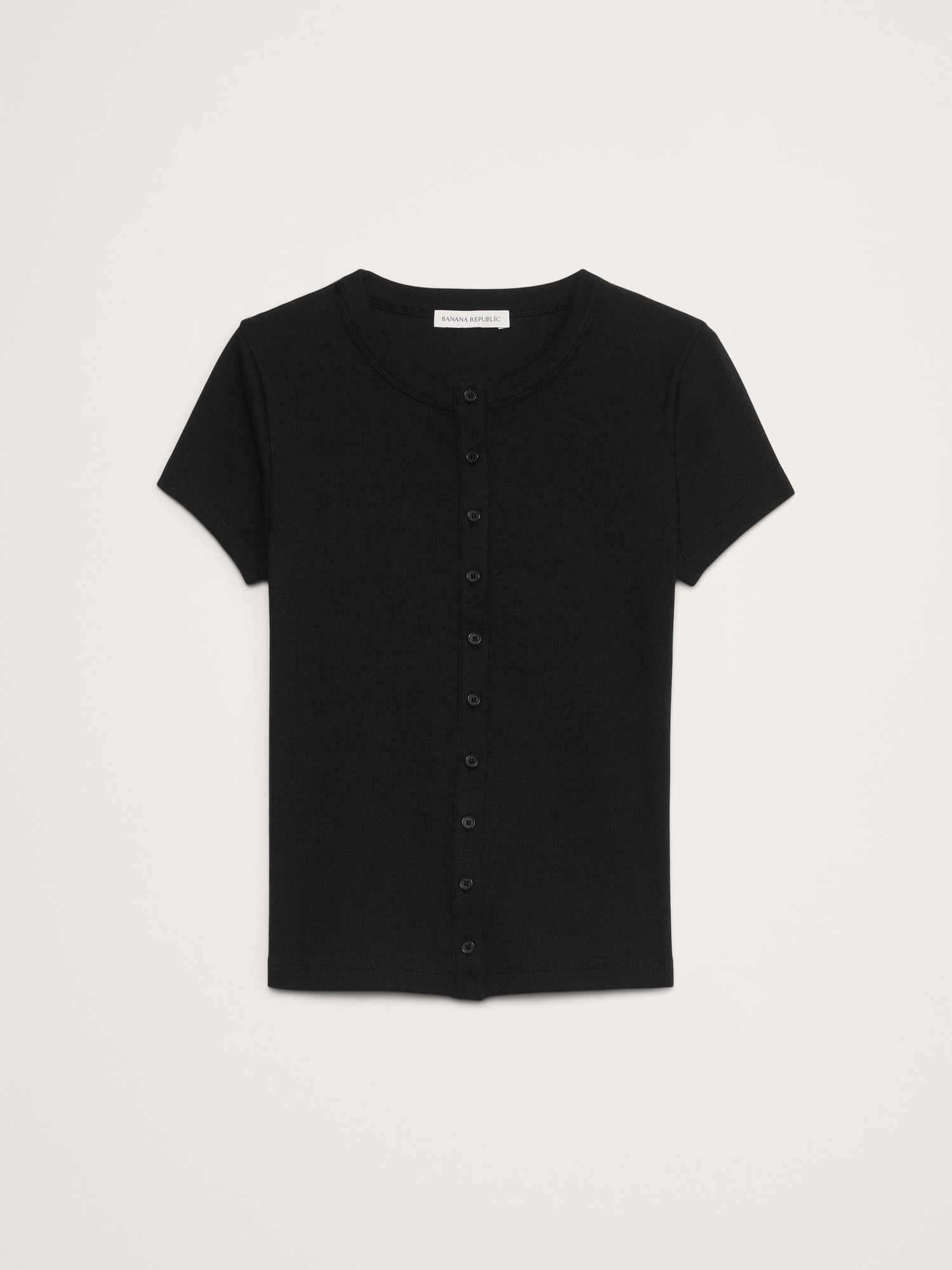 Ribbed Short-Sleeve Button-Down Top