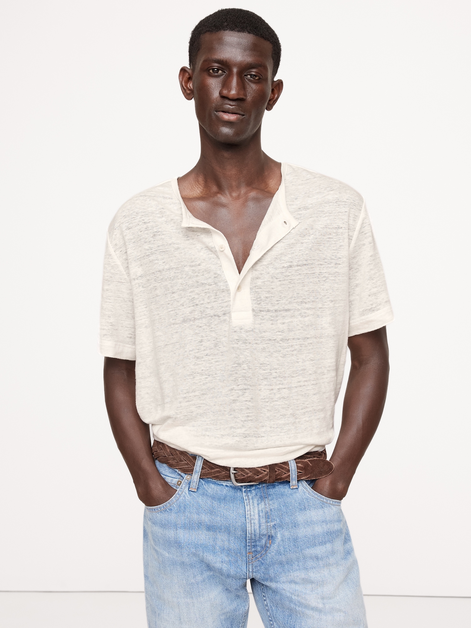 Linen Henley T-Shirt - Beige