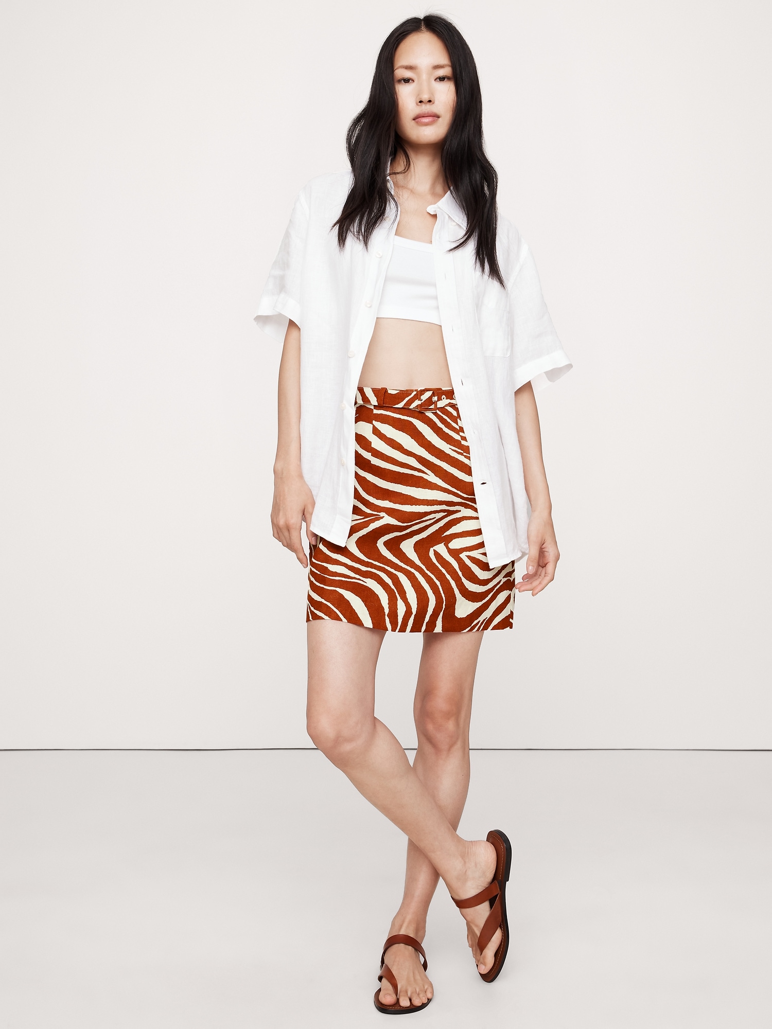 Linen Mini Skirt - Brown